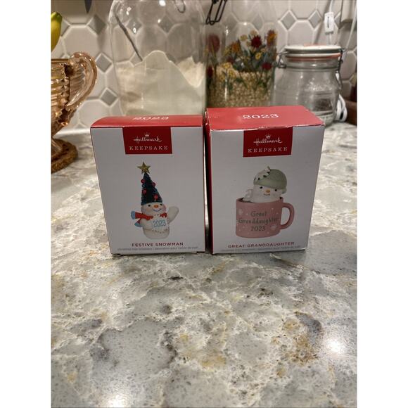 Hallmark Other - 2023 Hallmark Great-Granddaughter Snowman Hot Cocoa Mug Christmas Ornament LOT